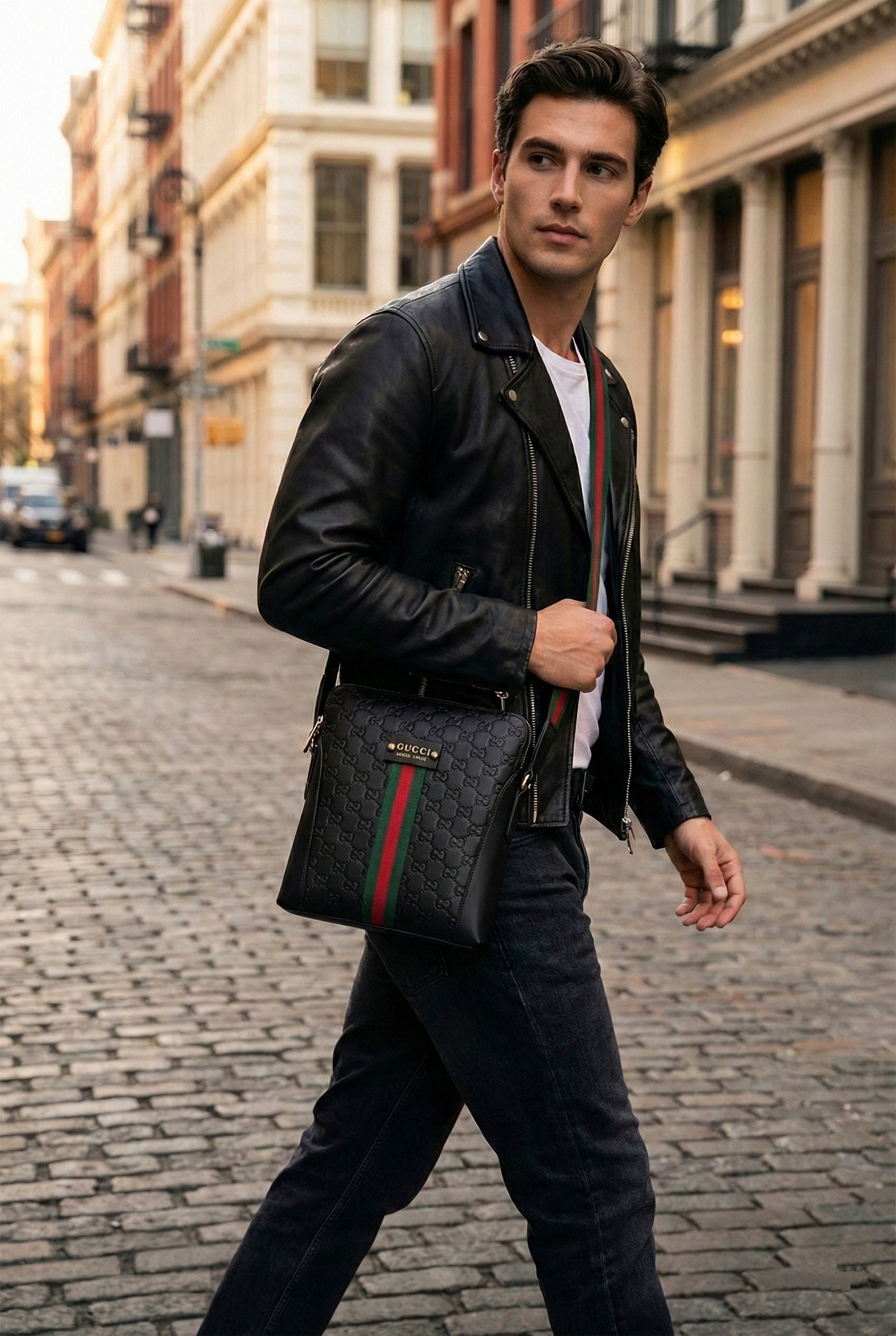 Gucci Embossed Leather Crossbody Bag Black - image 6