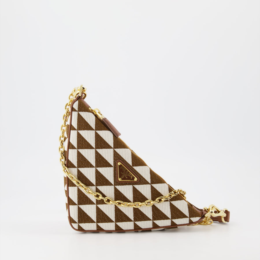 Prada Mini Triangle Jacquard Shoulder Bag (Brown/Beige)