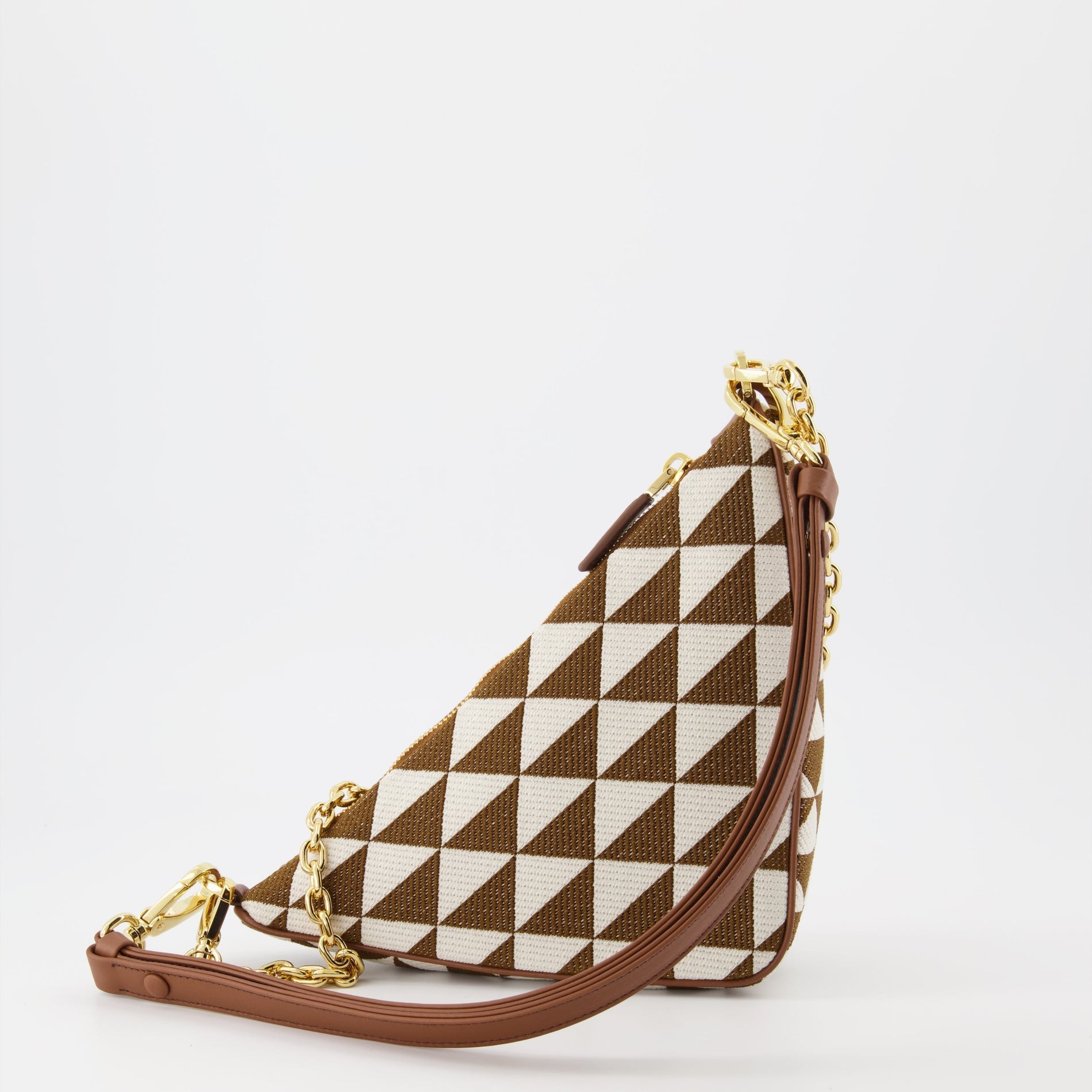 Prada Mini Triangle Jacquard Shoulder Bag (Brown/Beige) - image 2