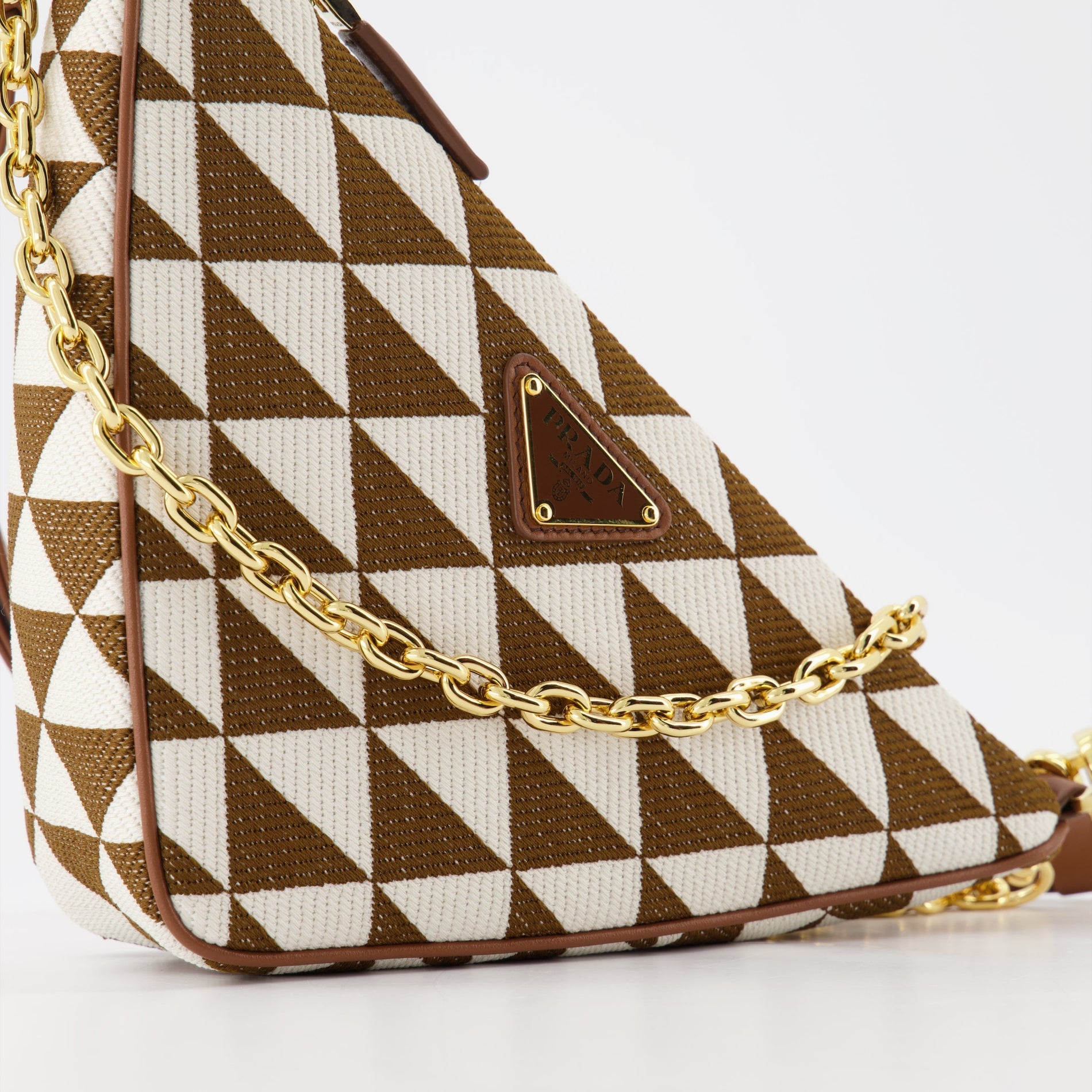 Prada Mini Triangle Jacquard Shoulder Bag (Brown/Beige) - image 3