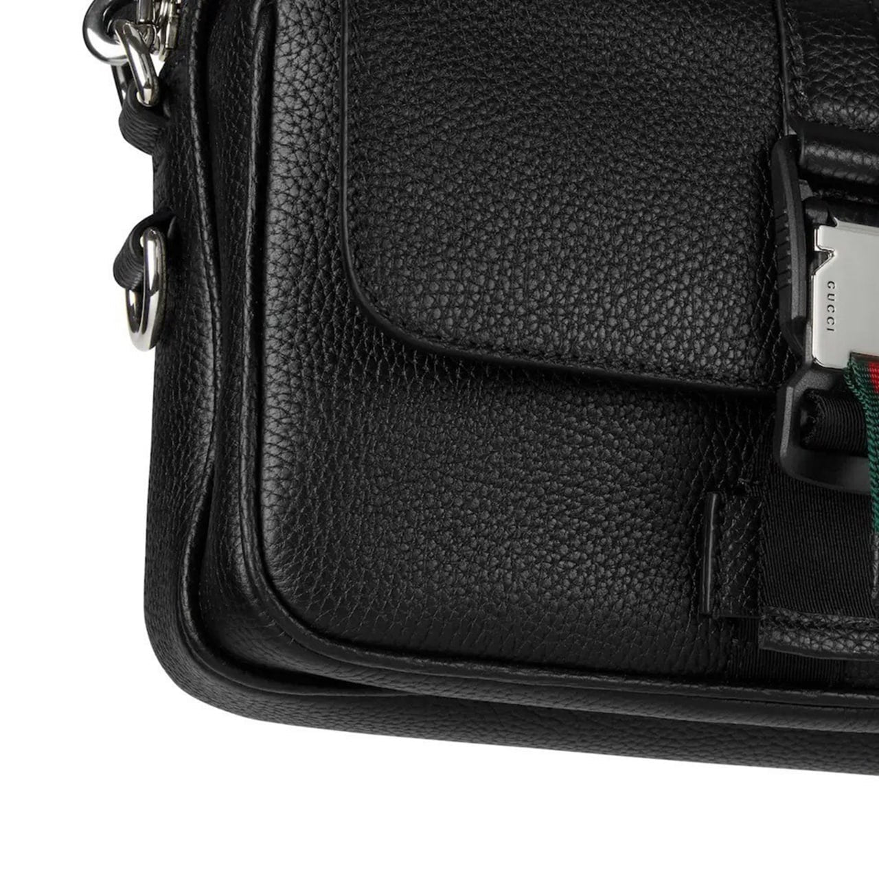 Gucci Web Detail Leather Crossbody Bag (Black) - image 8