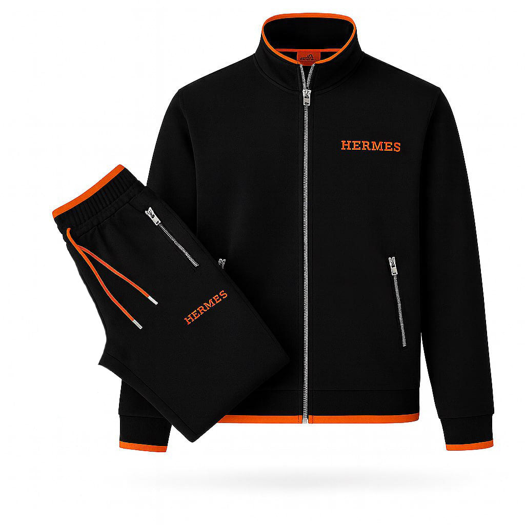 Hermes Black and Orange Zip Tracksuit Set
