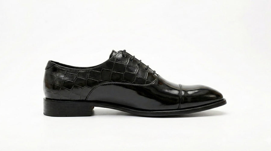 Louis Vuitton Black Patent Croc-Embossed Oxford Shoes