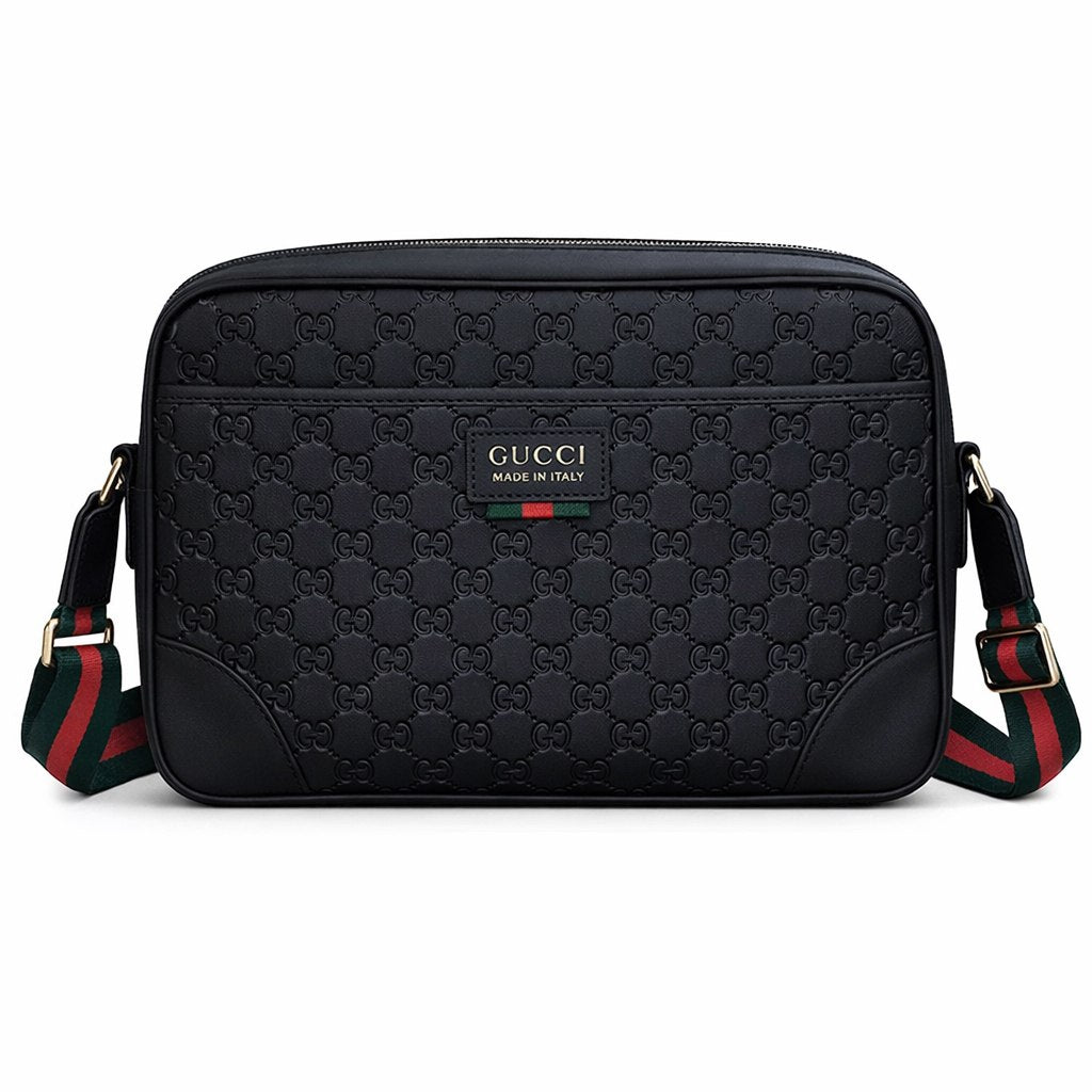 Gucci Embossed Leather Messenger Bag (Black)