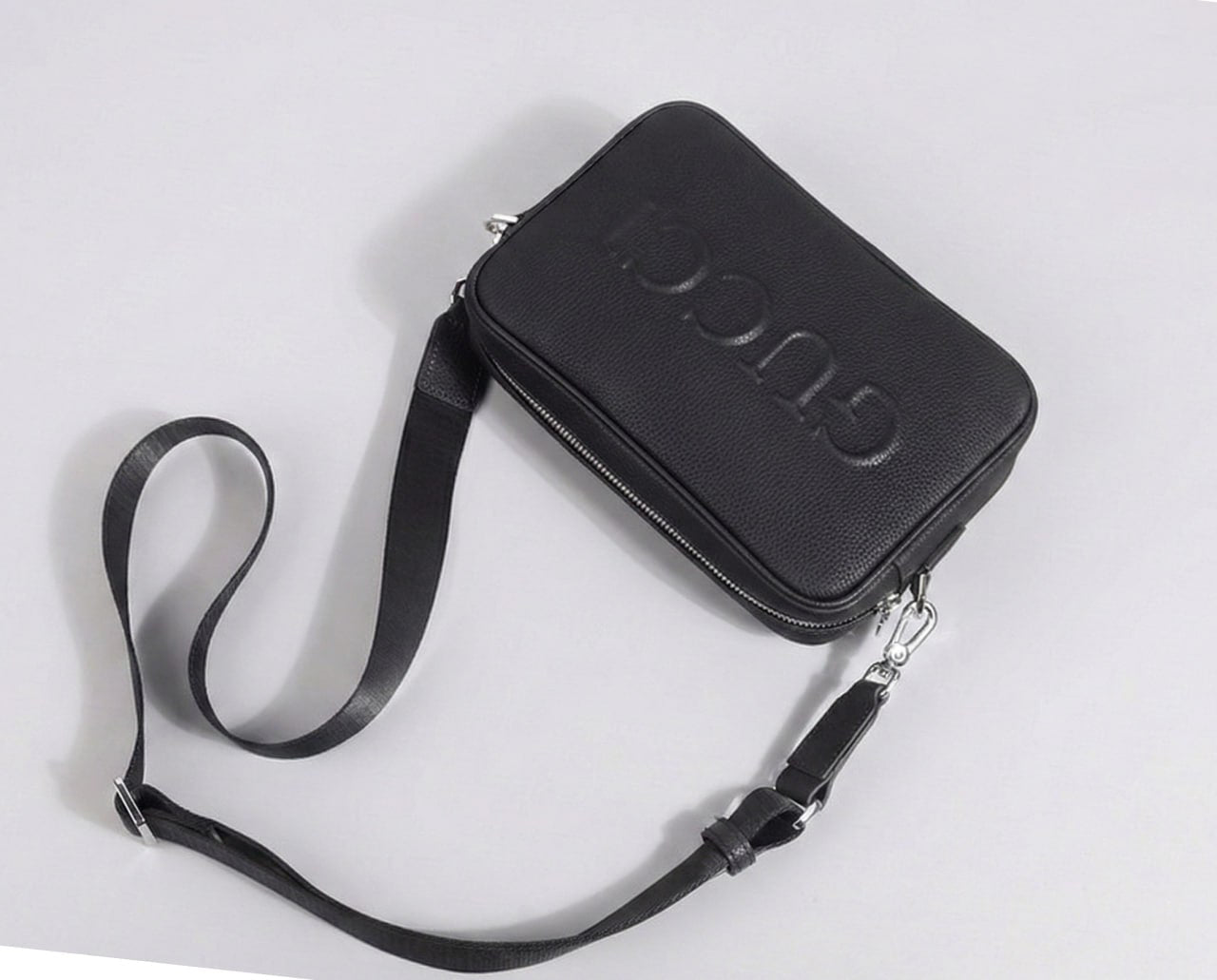 Gucci Embossed Logo Leather Crossbody Bag (Black) - image 5