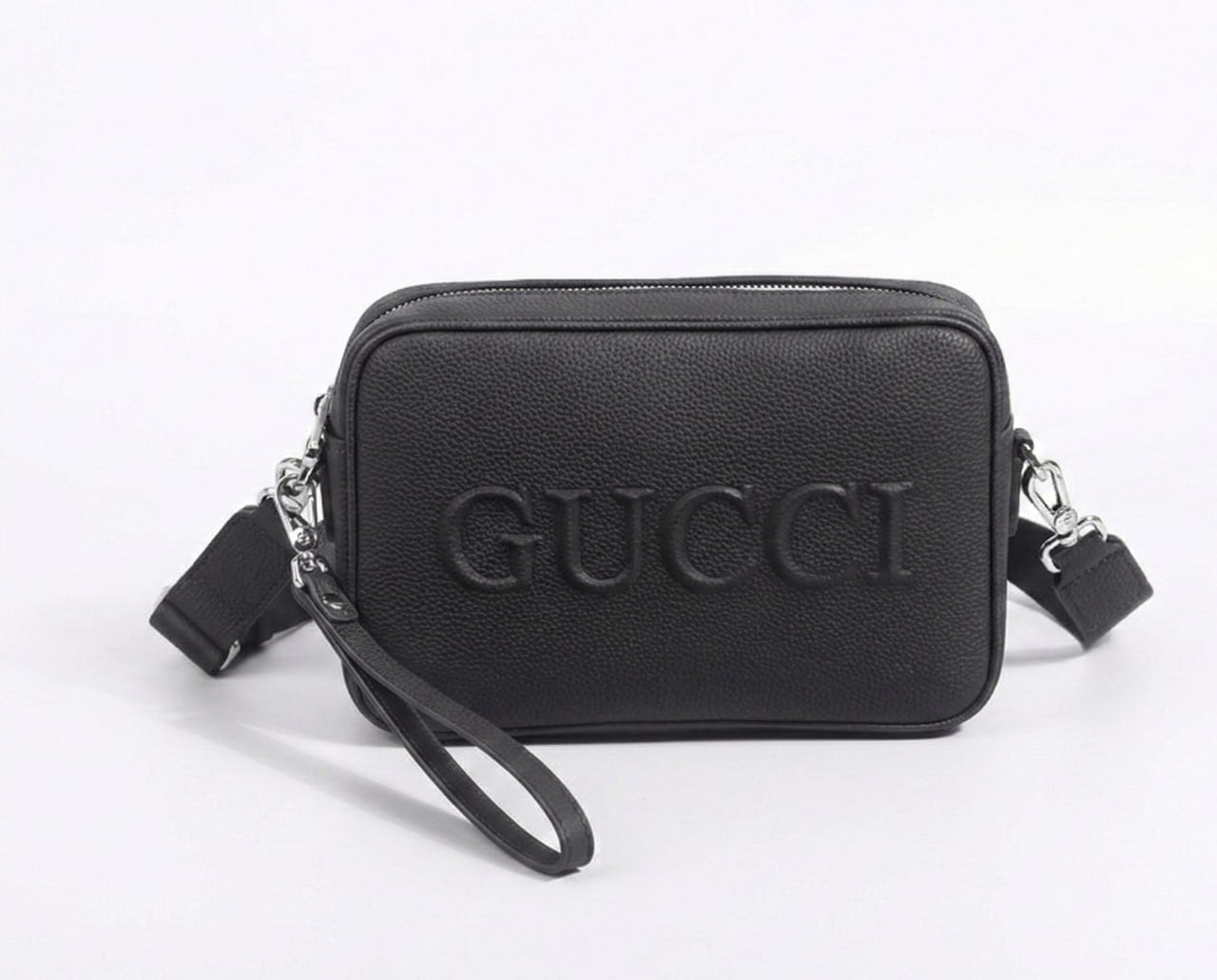 Gucci Embossed Logo Leather Crossbody Bag (Black) - image 3