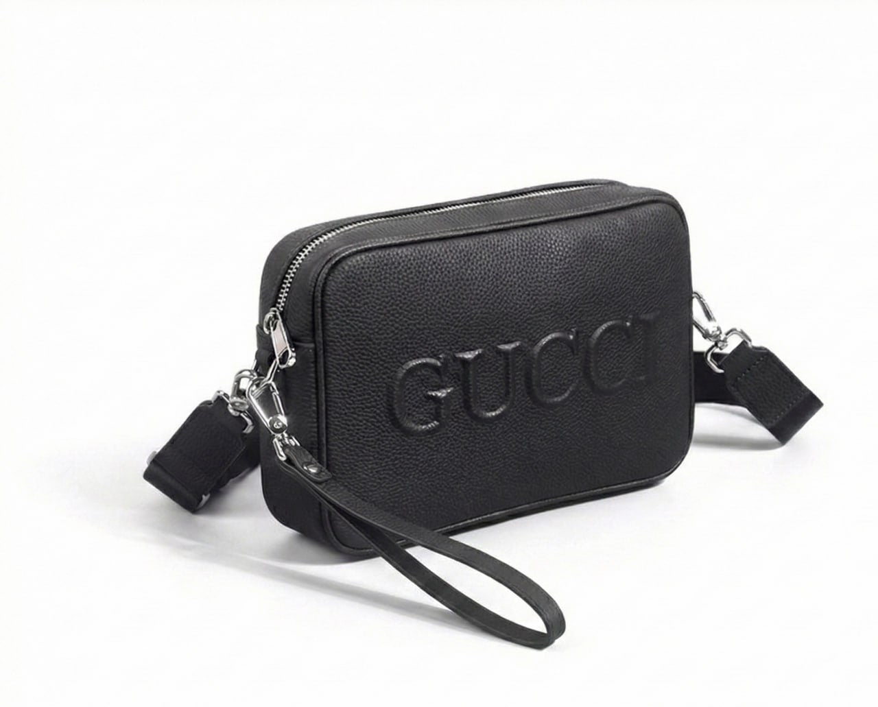 Gucci Embossed Logo Leather Crossbody Bag (Black) - image 2