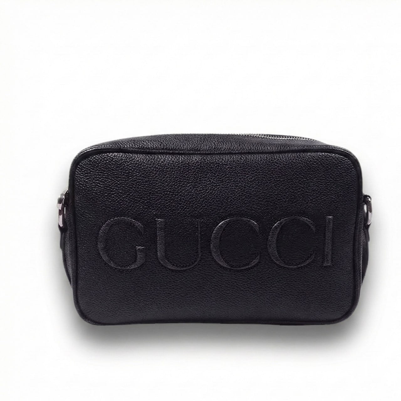 Gucci Embossed Logo Leather Crossbody Bag (Black)