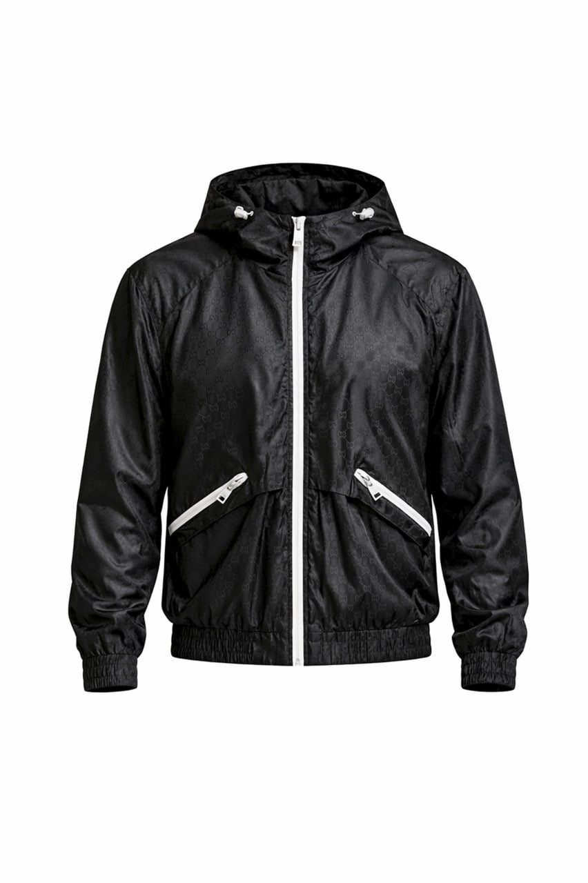 Gucci GG Jacquard Hooded Windbreaker Jacket with Contrast Zip – Black