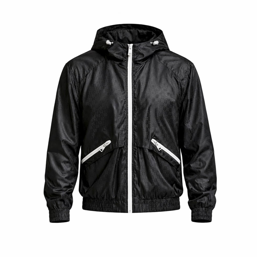 Gucci GG Jacquard Hooded Windbreaker Jacket with Contrast Zip – Black - image 8