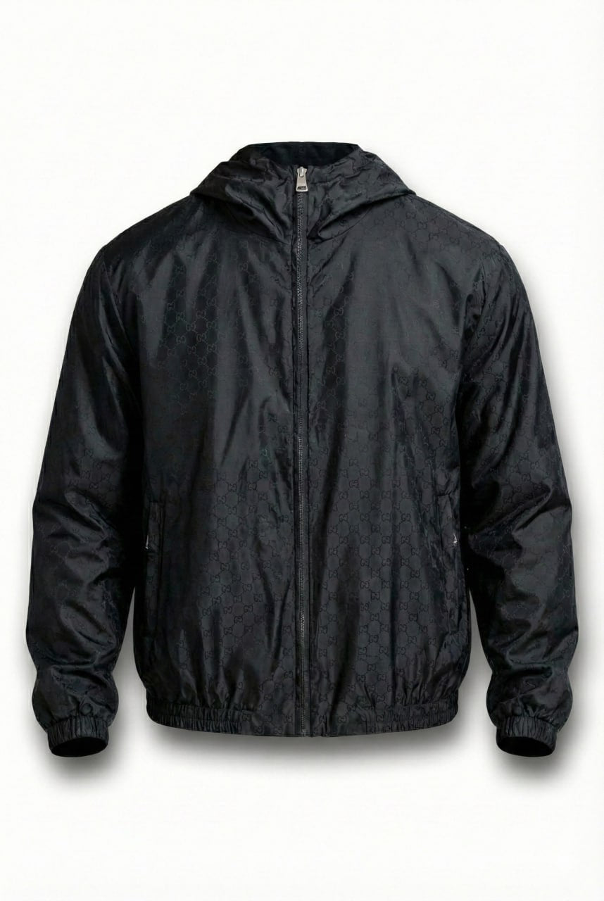 Gucci GG Jacquard Hooded Windbreaker Jacket – Black