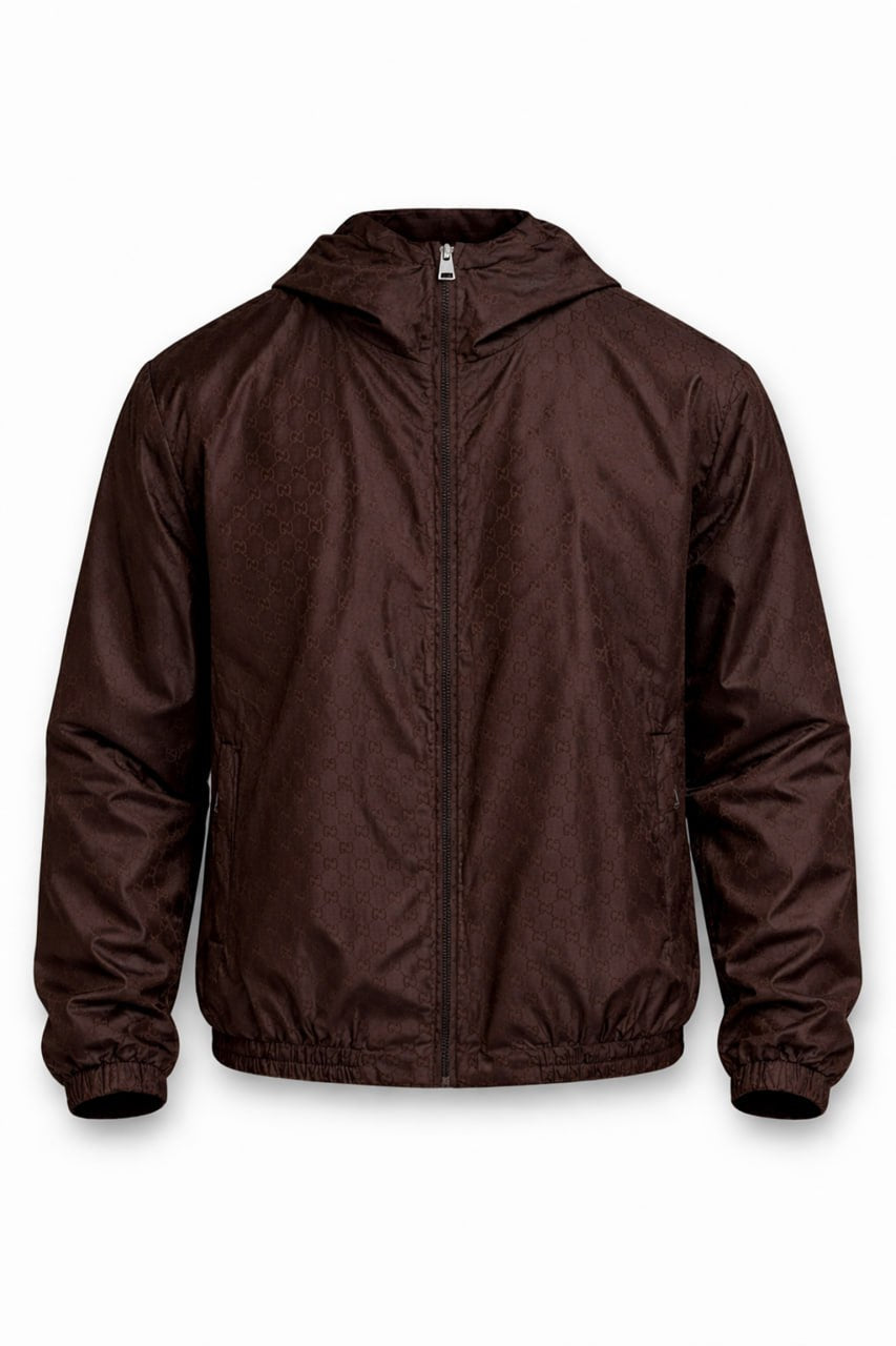 Gucci GG Jacquard Hooded Windbreaker Jacket – Brown