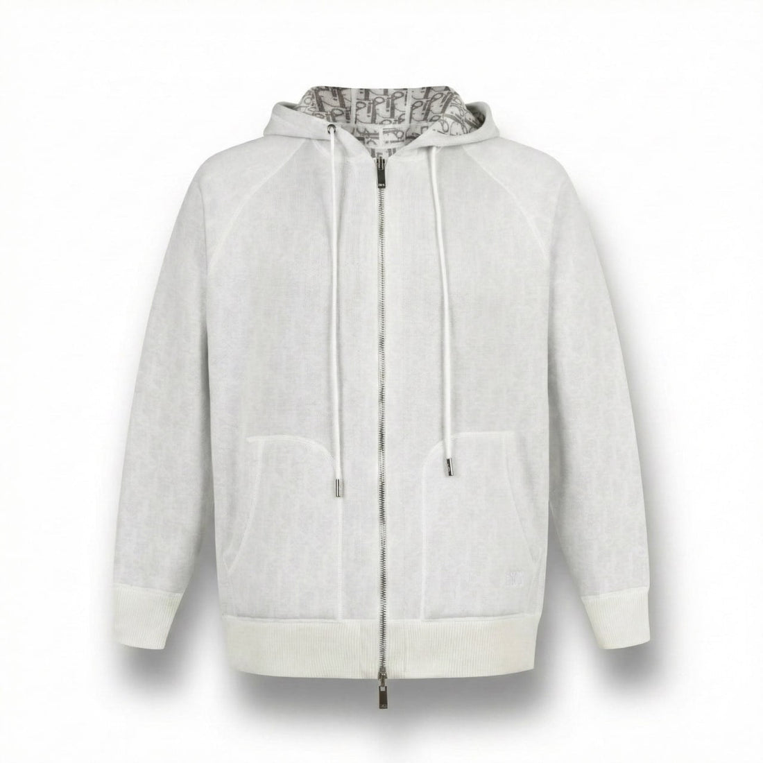 Signature Zip-Up Hoodie in Ivory with Dior Oblique Lining