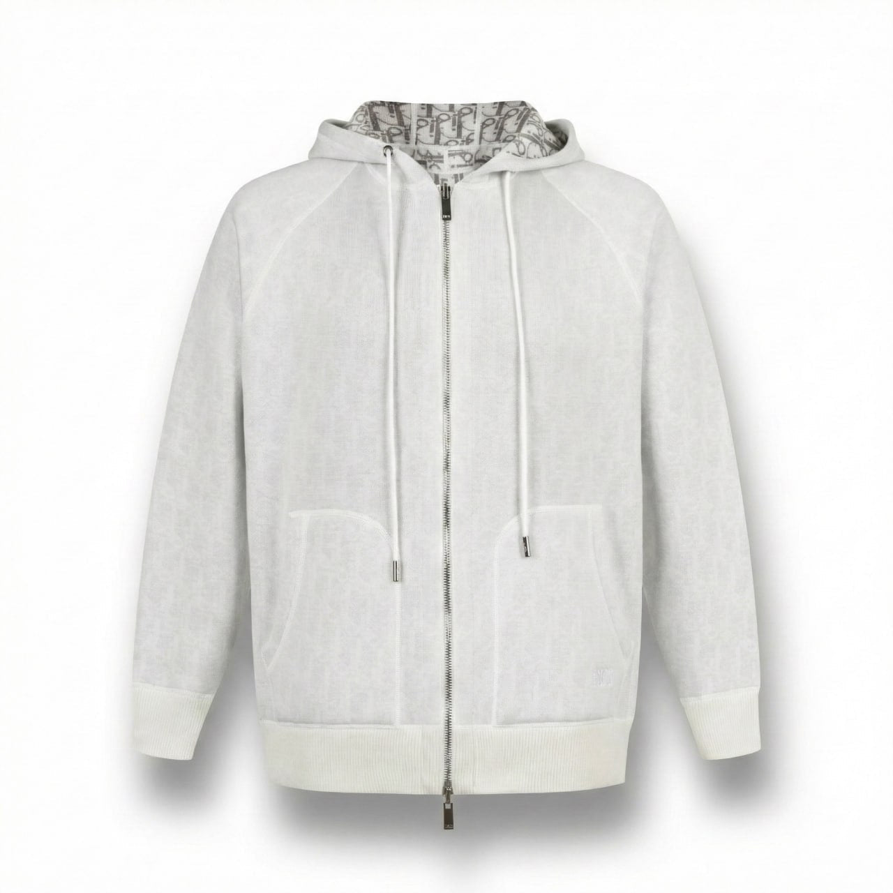 Dior Signature Zip-Up Hoodie in Ivory with Dior Oblique Lining