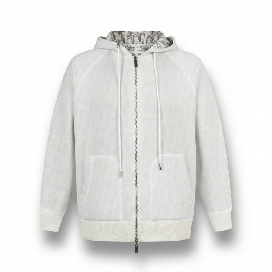 Dior Signature Zip-Up Hoodie in Ivory with Dior Oblique Lining