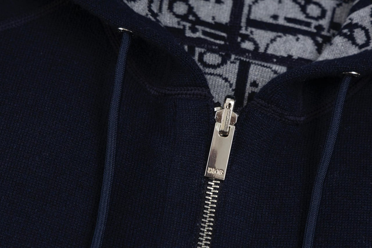 Dior Signature Navy Zip-Up Hoodie with Monogram Lining - image 4
