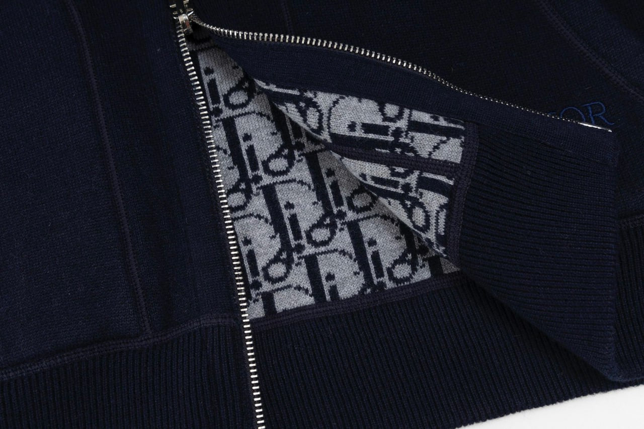 Dior Signature Navy Zip-Up Hoodie with Monogram Lining - image 8