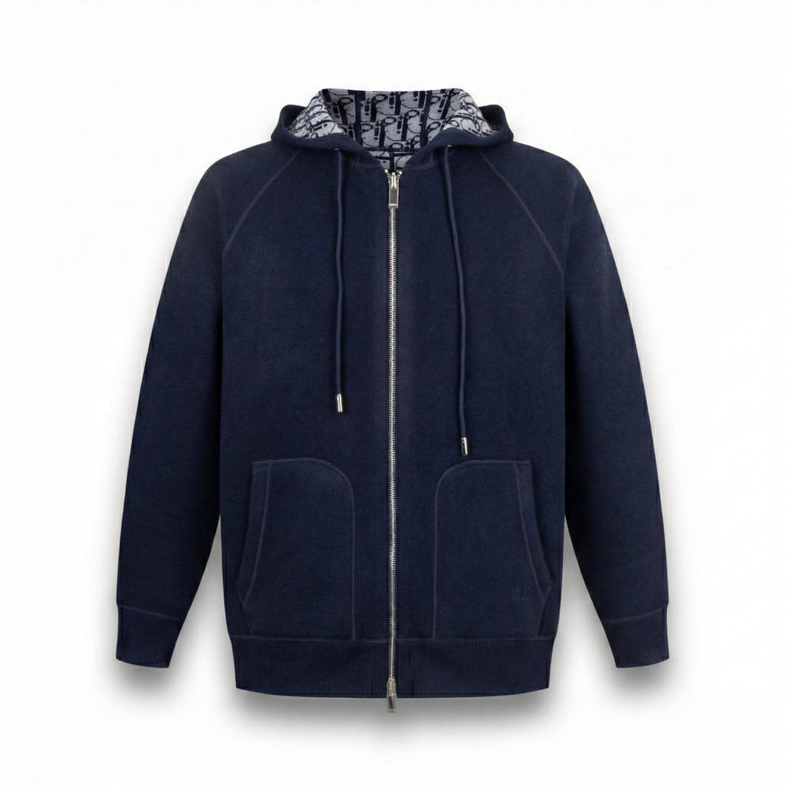 Signature Navy Zip-Up Hoodie with Monogram Lining