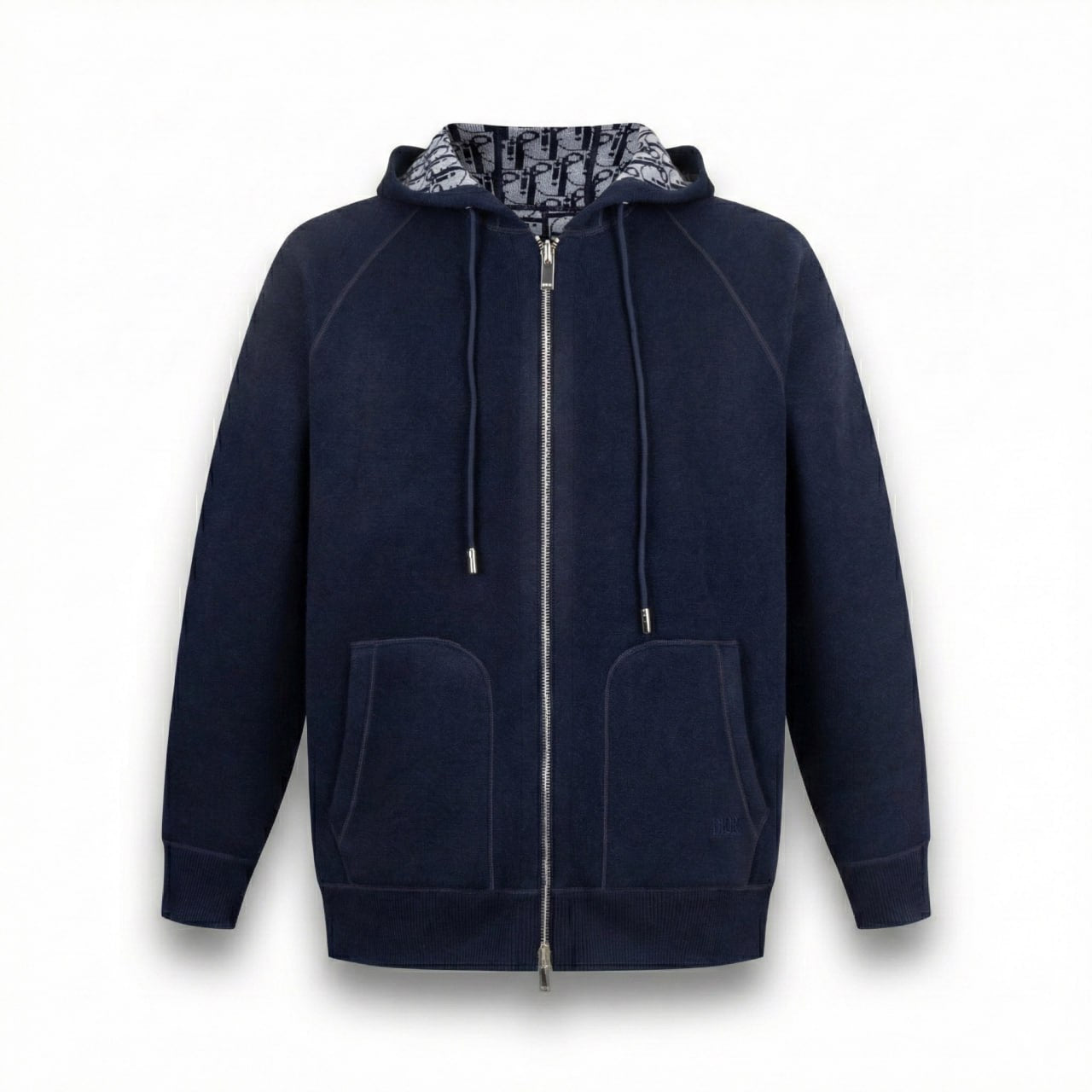 Dior Signature Navy Zip-Up Hoodie with Monogram Lining