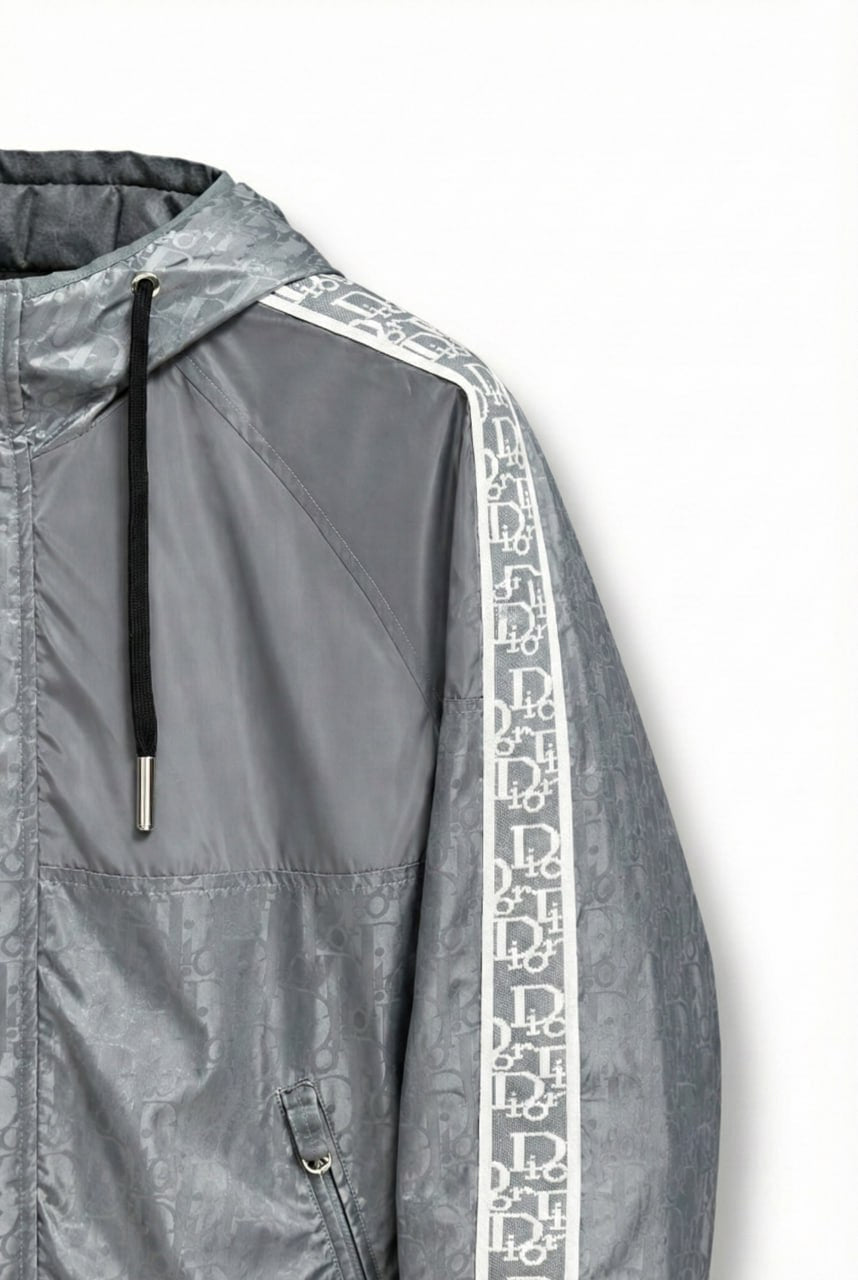 Dior Oblique Grey Hooded Windbreaker with Signature Tape - image 3