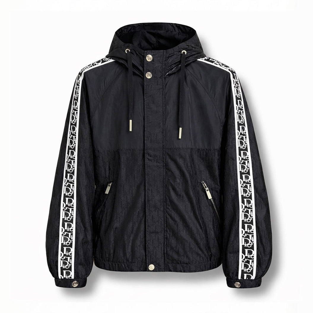 Oblique Hooded Windbreaker Jacket with Signature Sleeve Bands