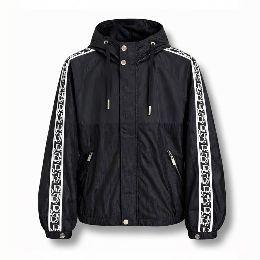 Dior Oblique Hooded Windbreaker Jacket with Signature Sleeve Bands