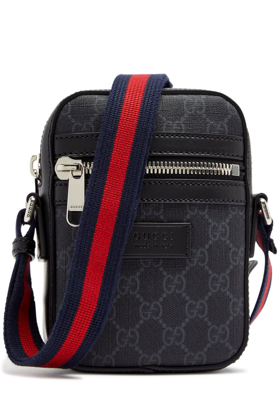 Gucci Supreme Mini Crossbody Bag with Web Strap (Black/Grey)
