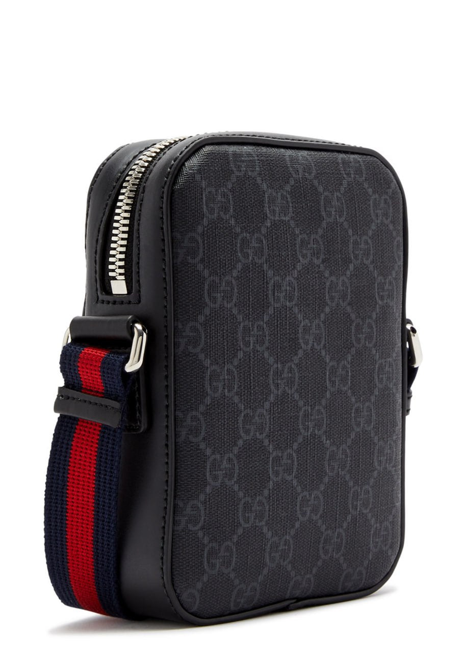 Gucci Supreme Mini Crossbody Bag with Web Strap (Black/Grey) - image 6
