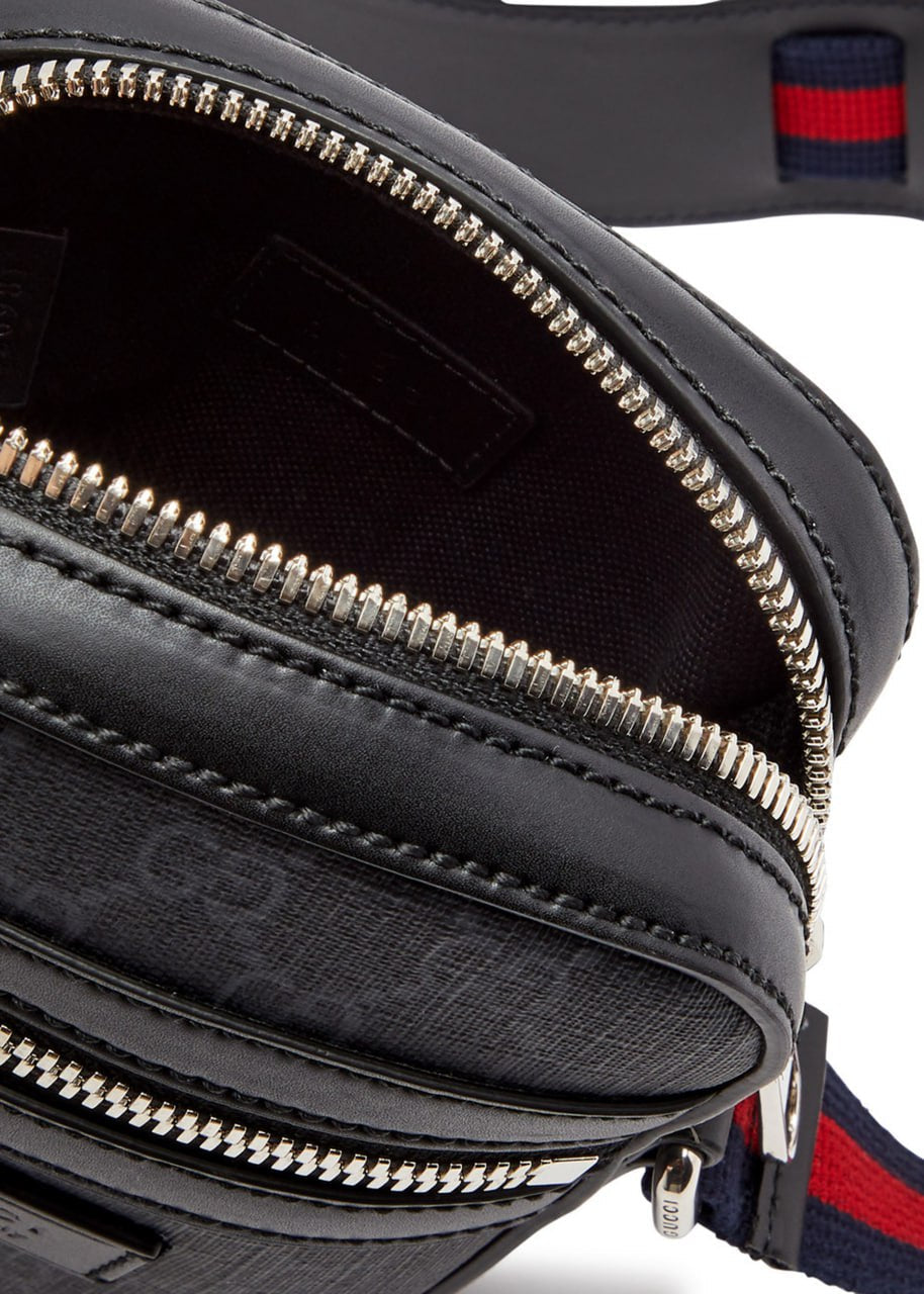 Gucci Supreme Mini Crossbody Bag with Web Strap (Black/Grey) - image 5