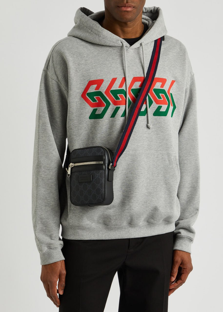Gucci Supreme Mini Crossbody Bag with Web Strap (Black/Grey) - image 7