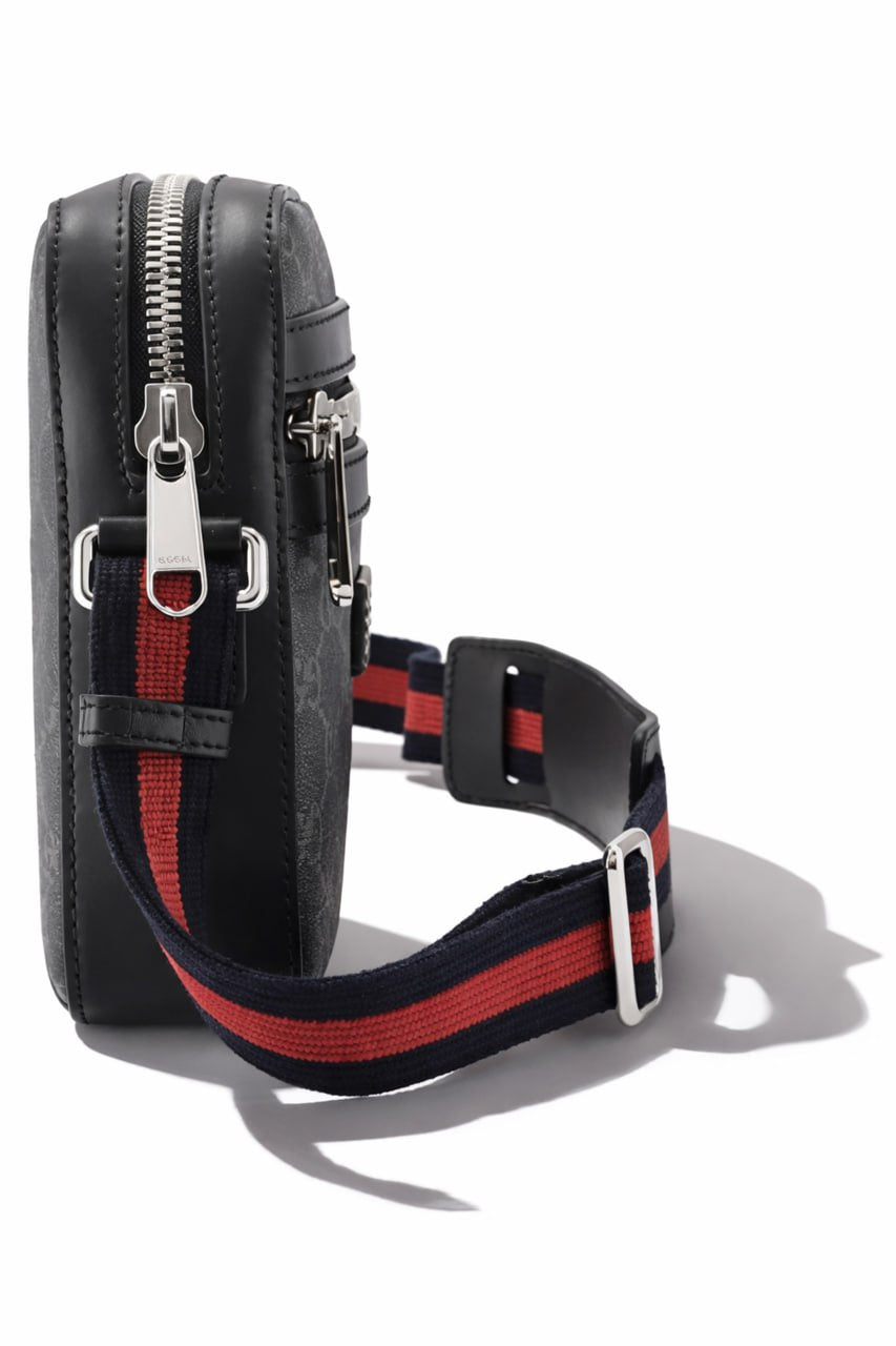 Gucci Supreme Mini Crossbody Bag with Web Strap (Black/Grey) - image 3