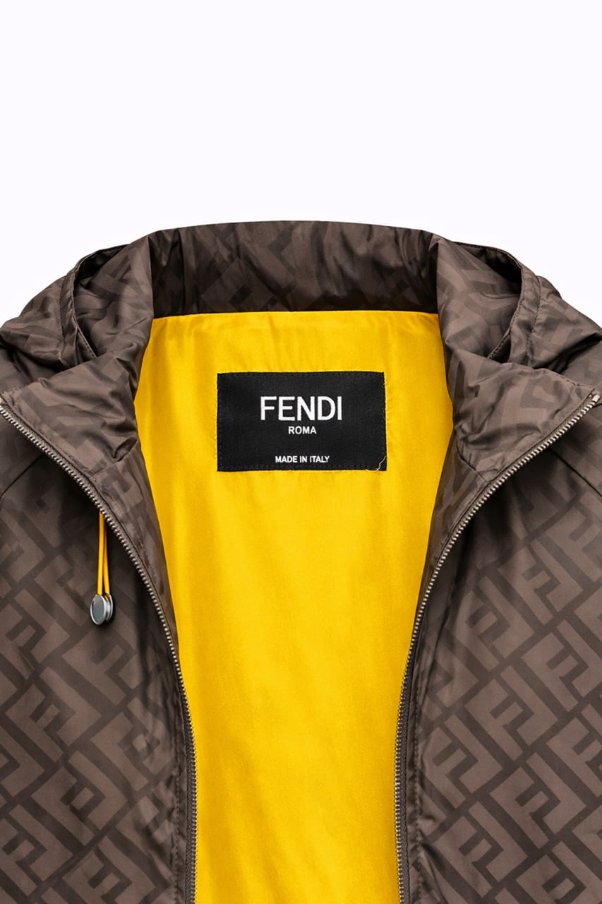 Fendi FF Monogram Hooded Windbreaker Jacket – Brown with Yellow Lining - image 3