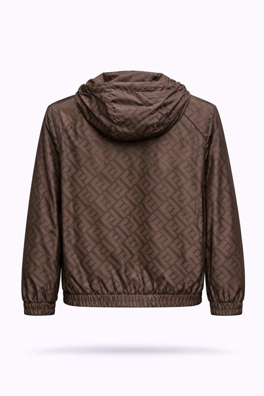 Fendi FF Monogram Hooded Windbreaker Jacket – Brown with Yellow Lining - image 2