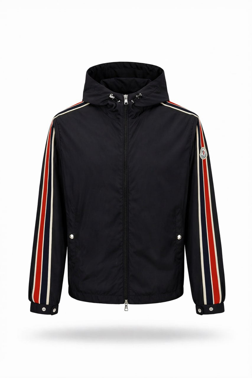 Moncler Tricolour Stripe Hooded Jacket – Black