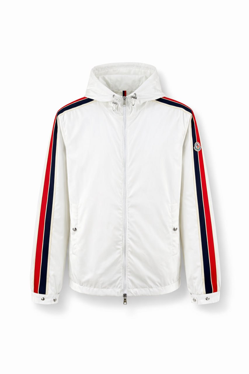 Moncler Tricolour Stripe Hooded Jacket – White