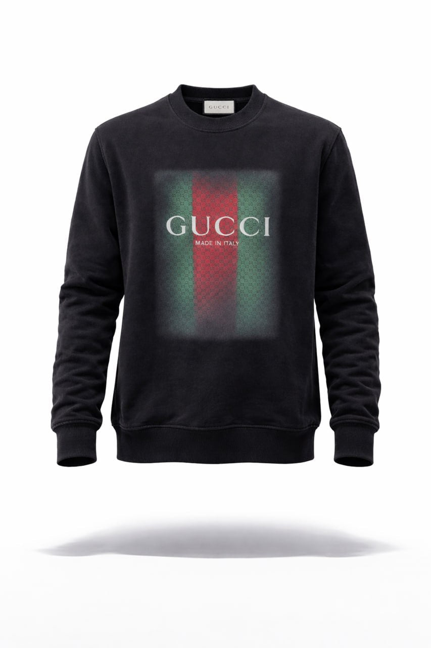Gucci GG Web Stripe Logo Crewneck Sweatshirt – Black