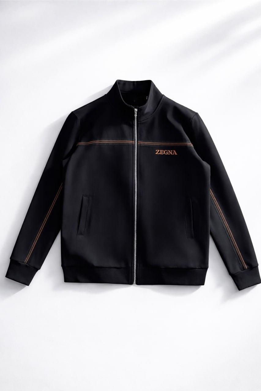 Zegna Signature Track Jacket & Joggers Set – Black with Contrast Piping - image 2