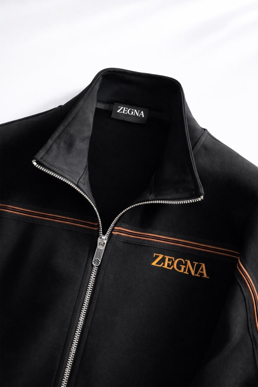 Zegna Signature Track Jacket & Joggers Set – Black with Contrast Piping - image 4
