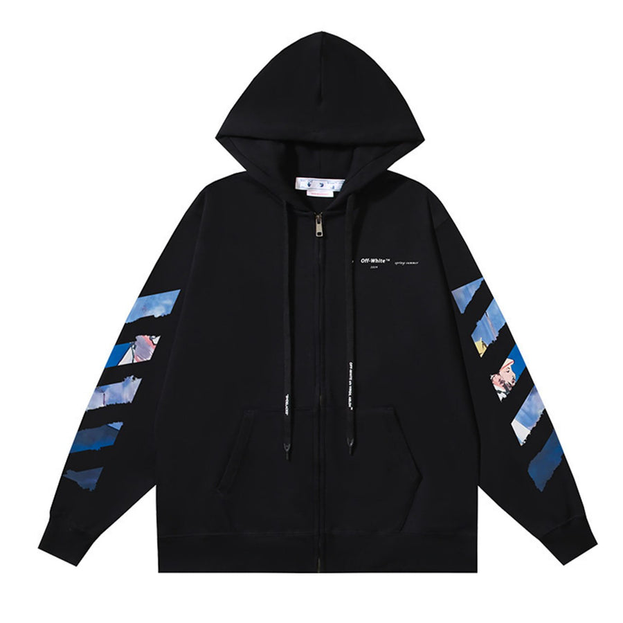 Off-White Arrows Graphic Zip Hoodie – Black