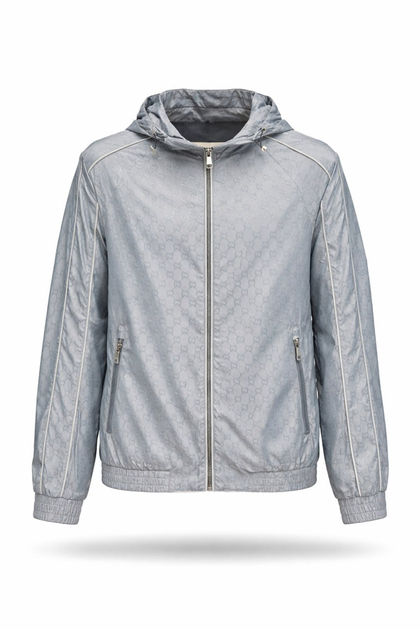 Gucci GG Jacquard Hooded Nylon Jacket – Light Grey