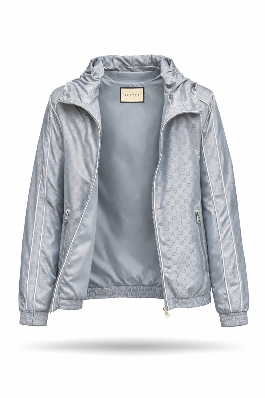 Gucci GG Jacquard Hooded Nylon Jacket – Light Grey - image 3