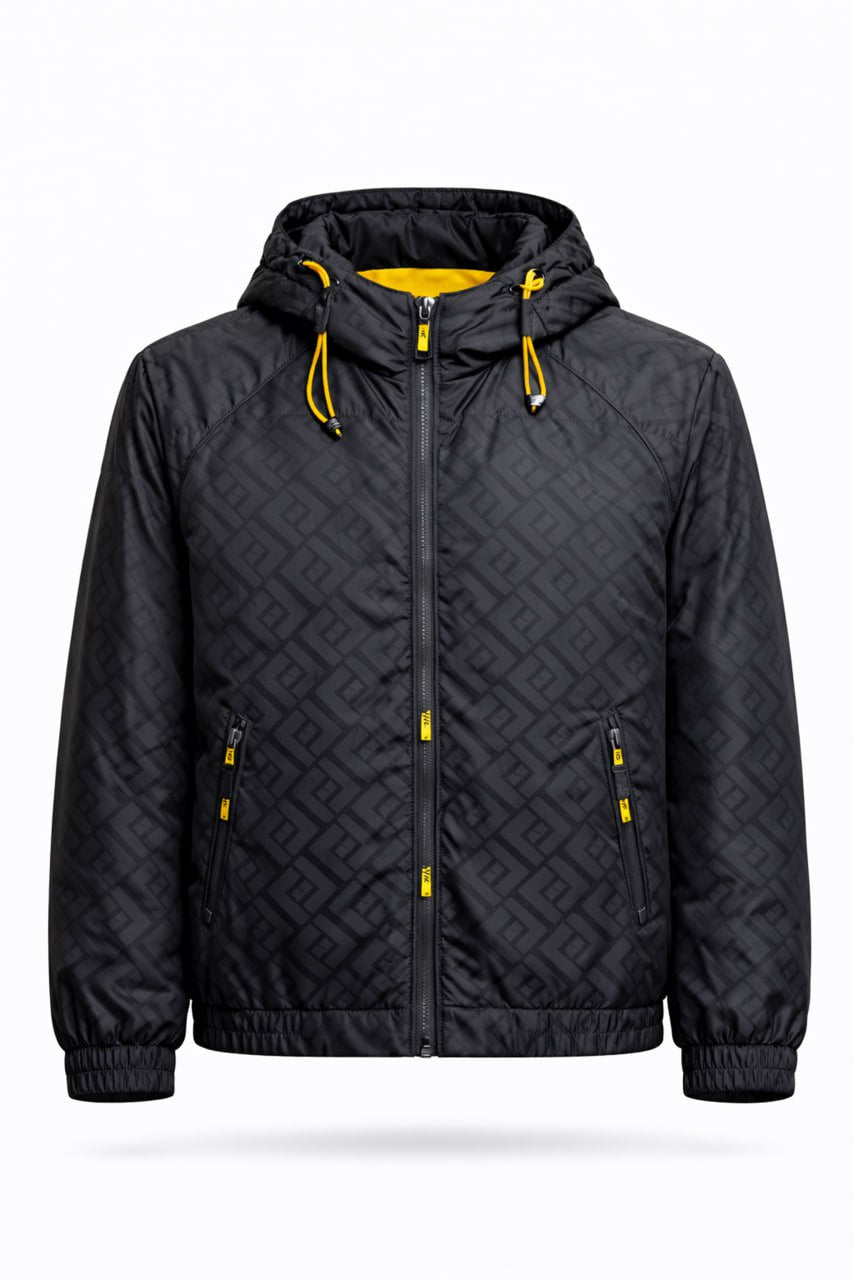 Fendi FF Monogram Hooded Windbreaker Jacket – Black & Yellow