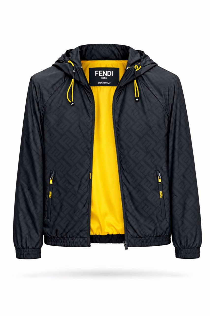 Fendi FF Monogram Hooded Windbreaker Jacket – Black & Yellow - image 3