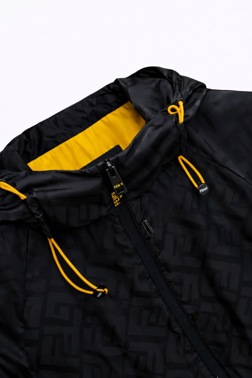 Fendi FF Monogram Hooded Windbreaker Jacket – Black & Yellow - image 6