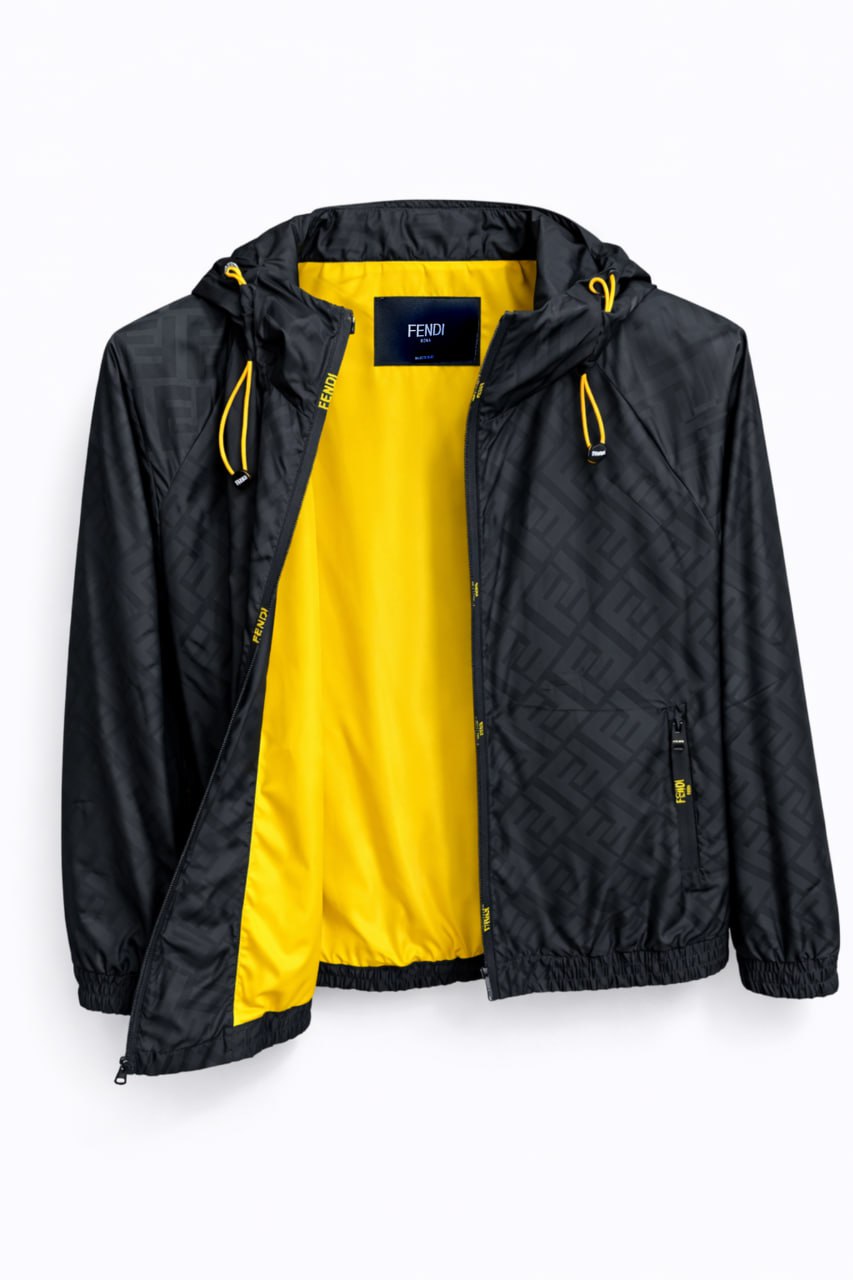 Fendi FF Monogram Hooded Windbreaker Jacket – Black & Yellow - image 4