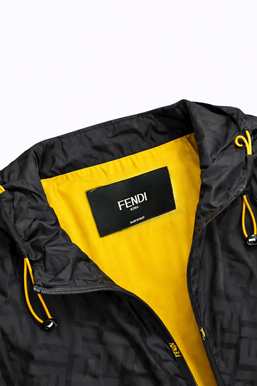 Fendi FF Monogram Hooded Windbreaker Jacket – Black & Yellow - image 5