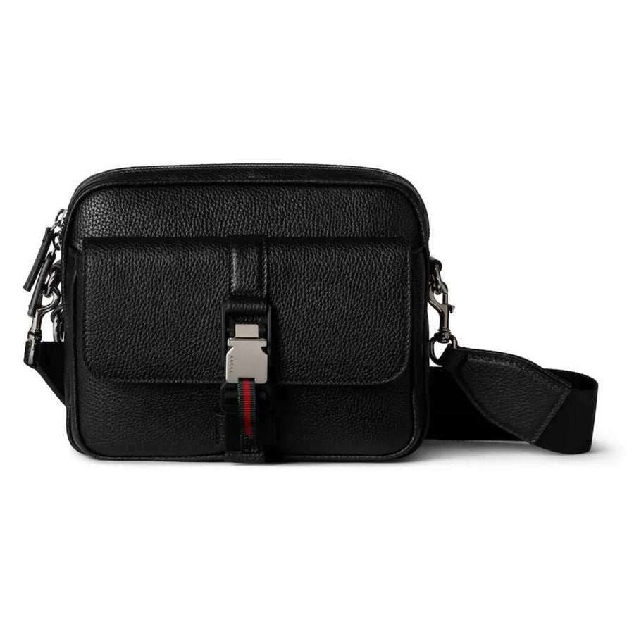 Gucci Web Detail Leather Crossbody Bag (Black)