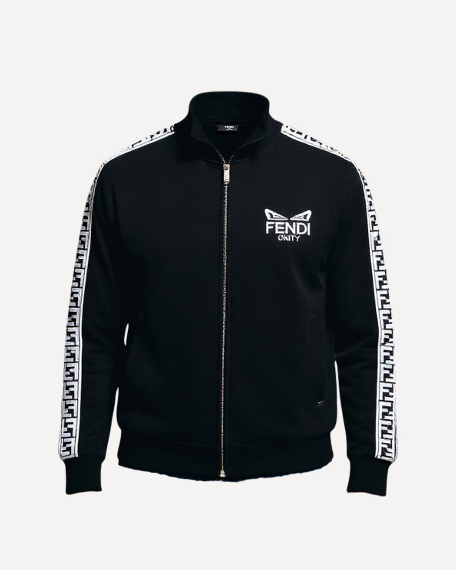 Forever Men’s Premium Black Track Jacket – Athletic Fit with Designer Sleeve Detail
