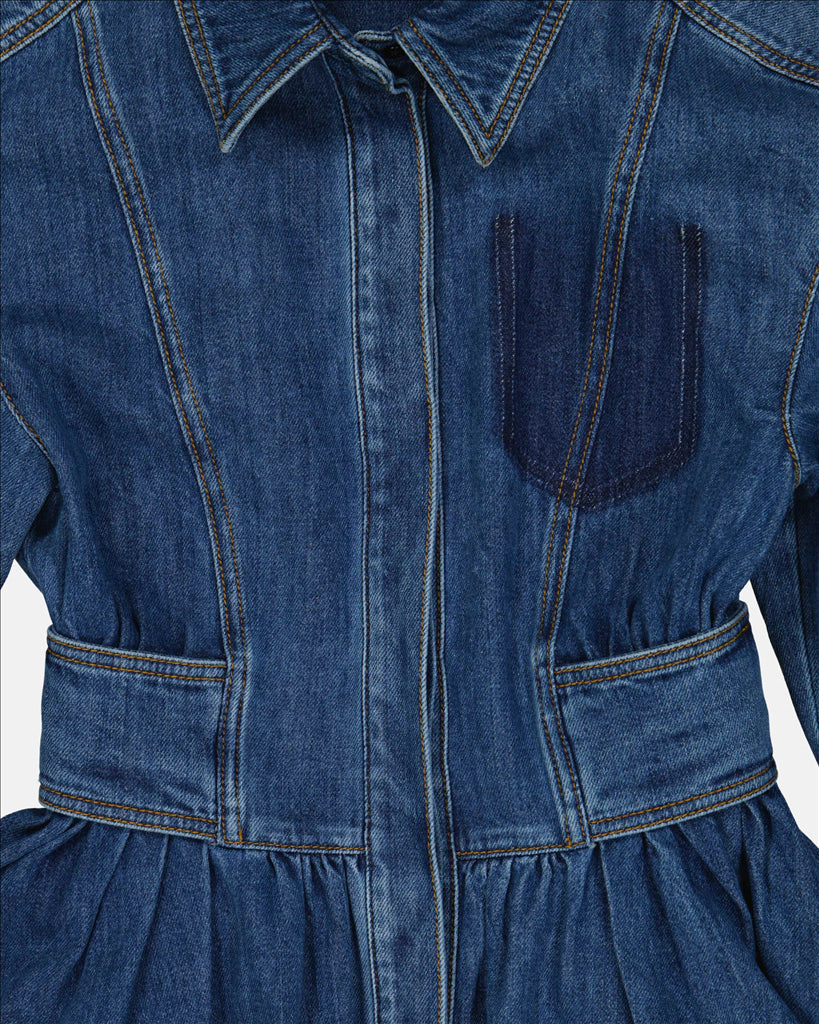 Alexander McQueen Structured Denim Fit-and-Flare Dress - image 5