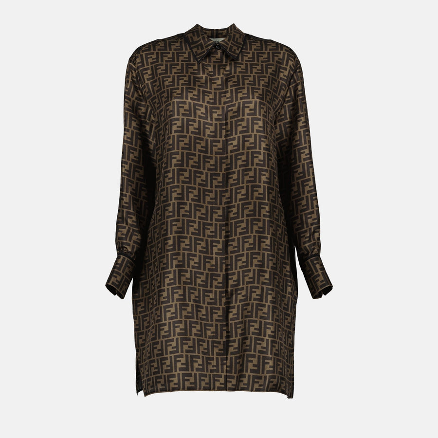 Fendi Monogram Silk Shirt Dress